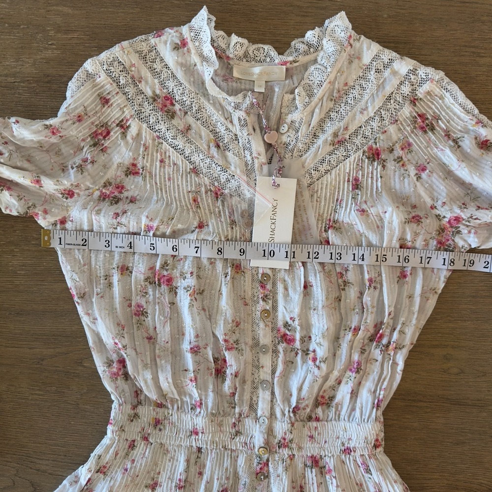NEW Love Shack Fancy Calia Long Sleeve Mini Dress-Ivy Blush Floral-Womens Sze XS - Picture 15 of 16